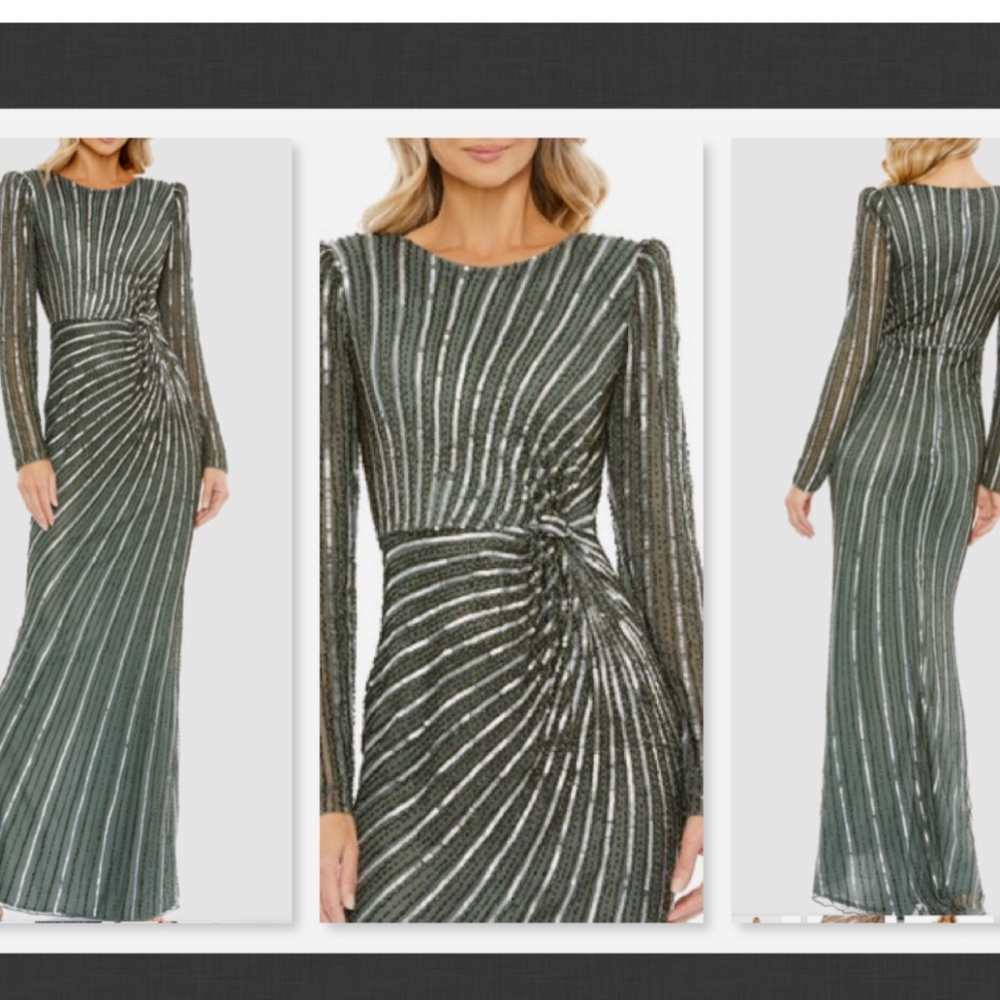 NEW $598 Mac Duggal 5641 Embellished Puff Sleeve Side Knot Gow Size 10